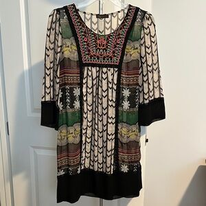 KLd. Signature Sheer Geometric Dress Black/Beige/Multi
